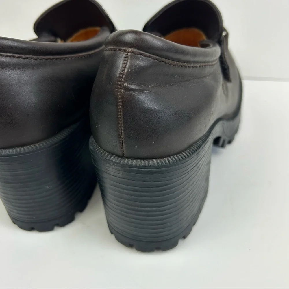 Y2K Vintage Lower East Side Chunky Loafers Dark Brown Size 9.5 Block Heels